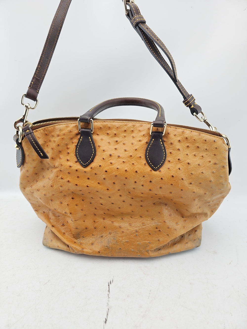 Dooney & Bourke Tan Ostrich-Embossed Leather Shoulder Bag with Wallets - Picture 8 of 13